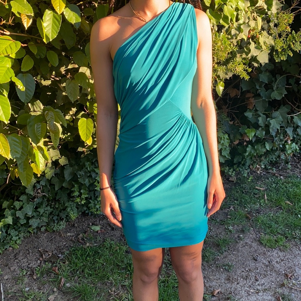 Aqua one shoulder dress